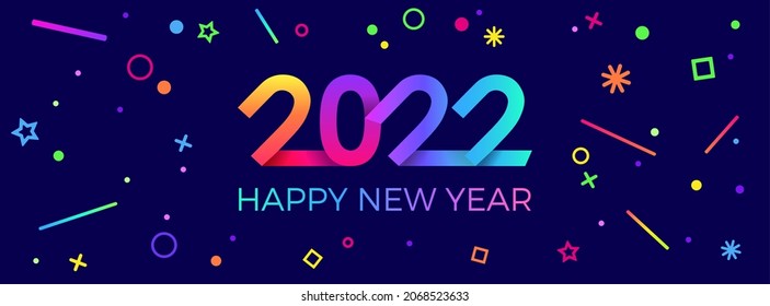 2022 Happy New Year. Paper memphis geometric style for holidays flyers and Happy New Year cards.