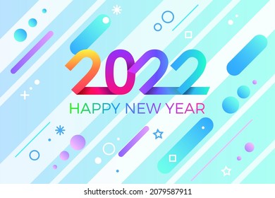 2022 Happy New Year. Paper memphis geometric style for holidays flyers and Happy New Year cards.