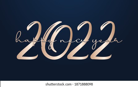 2022 HAPPY NEW YEAR script text handwriting lettering On Dark Blue background, 2022 Celebration typography poster greeting card happy new year