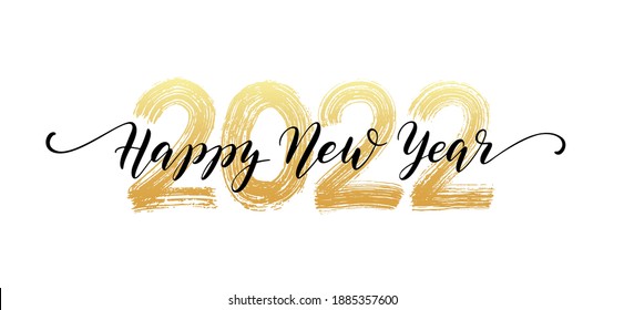 2022 HAPPY NEW YEAR script text hand lettering. Design template Celebration typography poster, banner or greeting card for Merry Christmas and happy new year. Vector Illustration