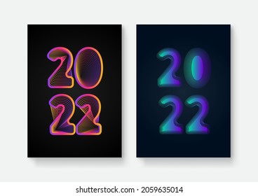 2022. Happy New Year. Set of vector illustrations. Design templates with logo 2022. Minimalistic background for banner, cover, poster ads