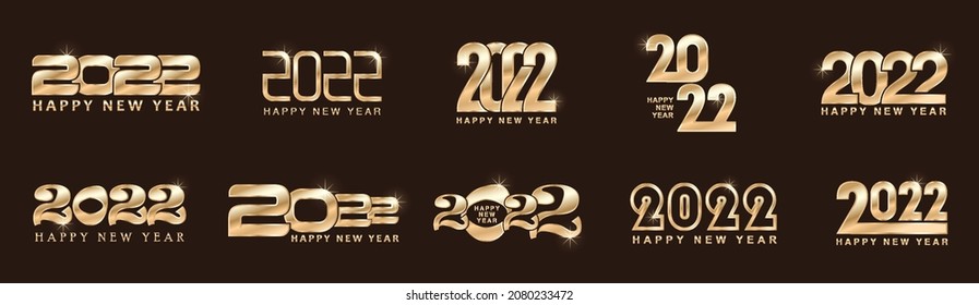 2022 happy new year, set of 2022 golden text, vector illustration