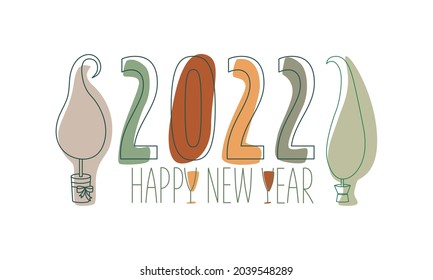 2022 Happy New Year sign and Grinch tree  Vector stock illustration isolated white background for template design Christmas   new year congratulations  banner  greeting card  invitation  EPS10