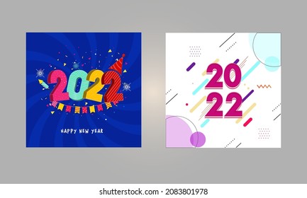 2022 Happy New Year Social Media Posts Or Greeting Card In Two Color Options.