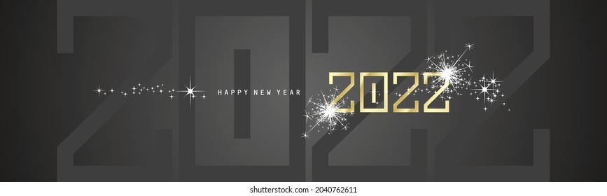 2022 Happy New Year sparkle firework gold cyberspace abstract high tech modern monospace typography logo black background