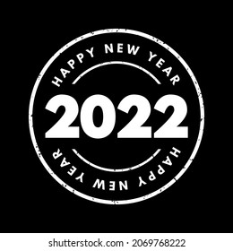 2022 Happy New Year stamp concept, celebration word cloud greeting card