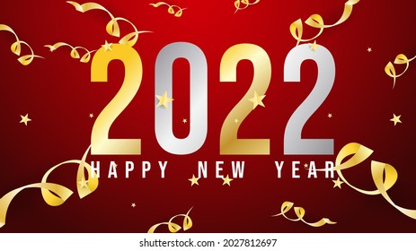 2022 Happy New Year  with star vector symbol on red  background, Illustration Vector EPS 10