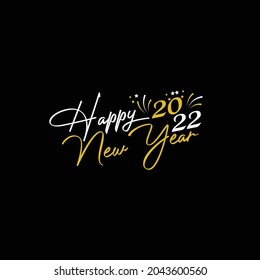 2022 happy new year symbol design. Vector illustration with black holiday label isolated on black background.