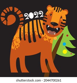 2022. Happy New Year! The symbol of the year is a tiger and a Christmas tree. It is suitable for a poster, a postcard and for a unique children's holiday.