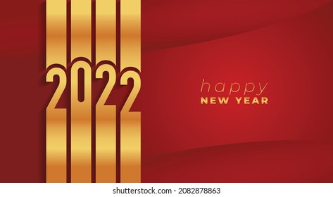 2022 Happy New Year Template. Year Lettering in Gold Color. Red Background. 2022 New Year Design Template. Banner, Presentation, Website Etc. Custom Wallpaper Design for You. Vector.
