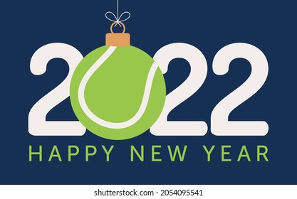 2022 Happy New Year tennis vector illustration. Flat style Sports 2022 greeting card with a tennis ball on the color background. Vector illustration.