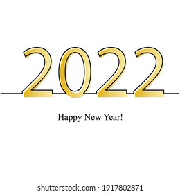 2022 Happy New Year. Text golden with bright sparkles. Calligraphy text lettering 2022. Festive design template, greeting card, poster, banner. Vector Illustration