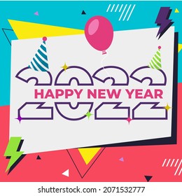 2022 HAPPY NEW YEAR text. Design template Celebration typography poster, banner or greeting card for happy new year. Vector Illustration