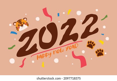 2022, Happy New Year, Tiger Face And Paws, Vector, Illustration, Animal