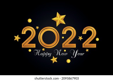 2022 happy new year typography vector design New year celebrations golden stars