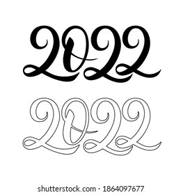 2022 Feliz Año Nuevo número de caligrafía vectorial aislado en fondo blanco.