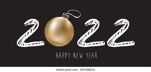 2022 Feliz Año Nuevo. Vector. Santa Hat Hand dibujó la ilustración.	
