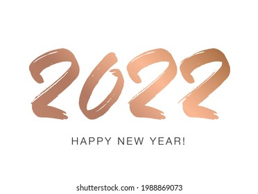 2022 Happy New Year vector poster. 2022 Happy New Year gold brush stroke pattern.  Gold New year vector  congatulation card.