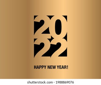 2022 Happy New Year vector poster. 2022 Happy New Year gold brush stroke  vector pattern.  2022 Gold New Year greeting card. 