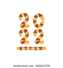 2022, happy new year vector. number 2022 with a tiger skin motif or pattern. brown orange color. for design element, calendar, background, banner, greeting card. flat cartoon style. vector design