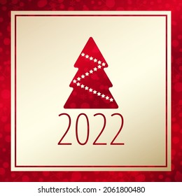 2022 Happy New Year vector greeting card. Christmas tree with snowflake background. Banner for celebration, congratulation, web, design, decoration, winter, holiday