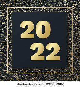 2022 Feliz Año Nuevo tarjeta de saludo vectorial. Patrón de brillo. Banner dorado para celebración, felicitación, vacaciones de invierno, web, diseño, decoración