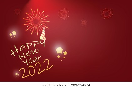 2022 Happy New Year Vector Background. Red Tone Happy New Year With Stars and Fireworks Vector And Illusration