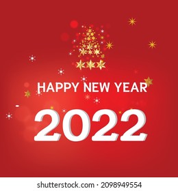 2022 Happy New Year vector holiday on red background. Shiny party background