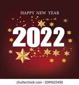 2022 Happy New Year vector holiday on red background. Shiny party background