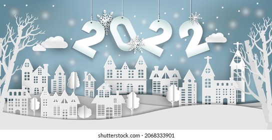 2022 happy new year.Paper cut 2022 word for new year festival.card,happy,Vector concept luxury designs and new year celebration.