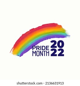 2022 Happy pride month brush stroke banner with pride color striped ribbon flag. LGBT Pride month or pride day poster. Human rights and tolerance. Poster illustration card, banner and background.