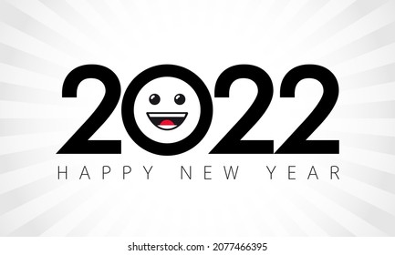 2022 Happy Smile Year emoji icon. New Year background with numbers and smiling sign. Vector Illustration for banner, cover, card, branding