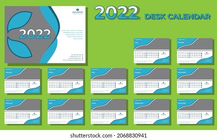 2022 Horizontal Desk and tabletop Corporate Calendar Design Template Print Ready Vector Illustrator File