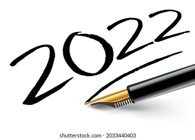 Vœux 2022 inscrit sur un papier blanc à l’encre noir avec un stylo plume et souligné comme une signature