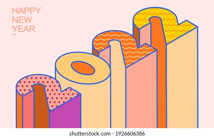 2022 isometric 3d letters, typography numbers, happy new year illustration.	
