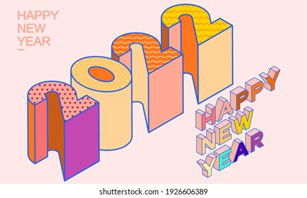 2022 isometric 3d letters, typography numbers, happy new year illustration.	
