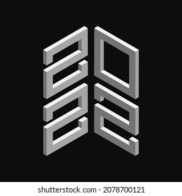 2022 isometrisches Logo. Abstrakter Pfeil. Neujahr Vektordesign.