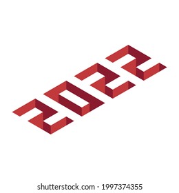 2022. Isometric style text with depth effect. Minimalistic happy new year illustration template. Art for the calendar. Red. Eps 10