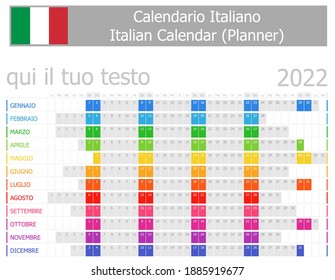 2022 Italian Planner Calendar with Horizontal Months on white background