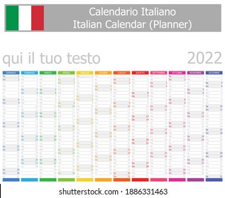 2022 Italian Planner Calendar with Vertical Months on white background