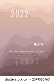 2022 january vertical calendar every month separately. monthly personal planner template. Peak silhouette abstract gradient colorful background, design for print and digital