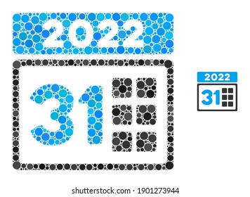 2022 last day collage of round pixels in different sizes and color tones. Vector round dots are composed into 2022 last day collage. 2022 last day isolated on a white background.