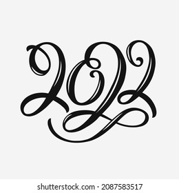 2022 lettering. Handwritten figures isolated on white background. Calligraphy script for New Year greeting card, calendar or graduation banner. Vector typography design. Hand drawn number illustration