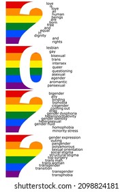 2022 LGBTIQ+ card with listed LGBT terminology and quote all human beings are born free and equal in dignity and rights