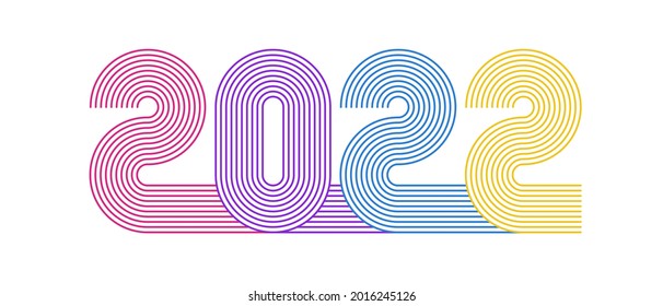 2022 Line Art Design. Retro, 70s Style Numbers. Happy New  Year Design Element For Calendar Card, Brochure, Cover.