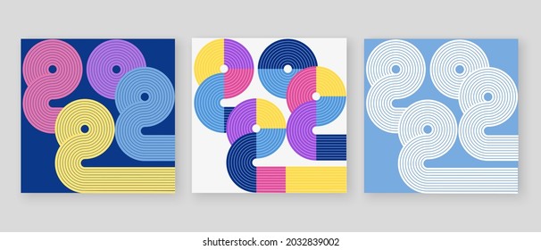 2022 line art design. Retro, 70s style numbers. Happy New  Year design element for calendar card, brochure, cover.