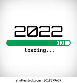 2022 loading bar design on white background. Funny quote new year 2022. Typographic design for winter holidays poster, t shirt print. Vector illustration.