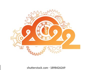 2022 logo mechanical time chains, numbers of the year vector isolated illustration on white background