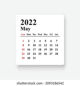 2022 May Calendar design. Simple design.