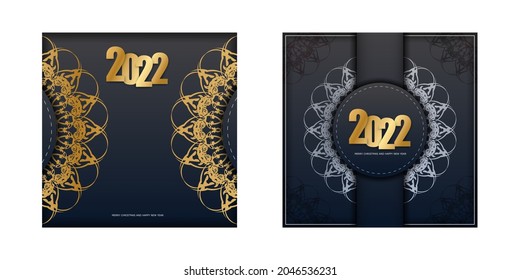 2022 Merry Christmas and Happy New Year Black Color Flyer with Winter Gold Ornament